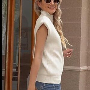 Fashion Shoulder Pad Sleeveless Jumper Cream White S